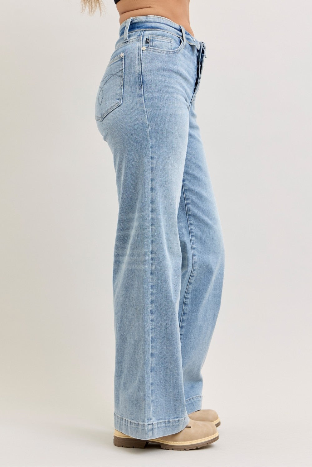 Judy Blue Mid Rise Retro Fold-over Waistband Wide Leg Denim Jeans 881104