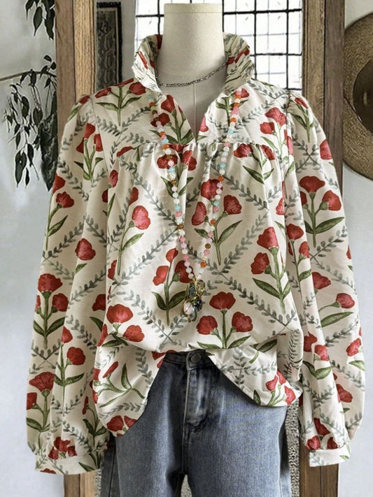 Floral Print High Collar Blouse Floral