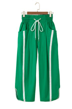 Bright Green Contrast Striped Smocked Waist Drawstring Cropped Casual Pants