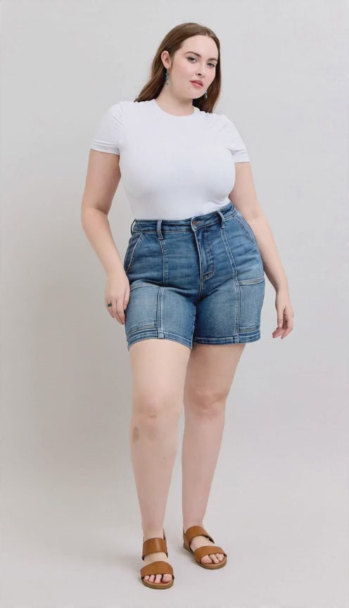 Judy Blue High Waist Utility Mid Denim Short 150316 Plus & Regular