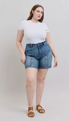 Judy Blue High Waist Utility Mid Denim Short 150316 Plus & Regular