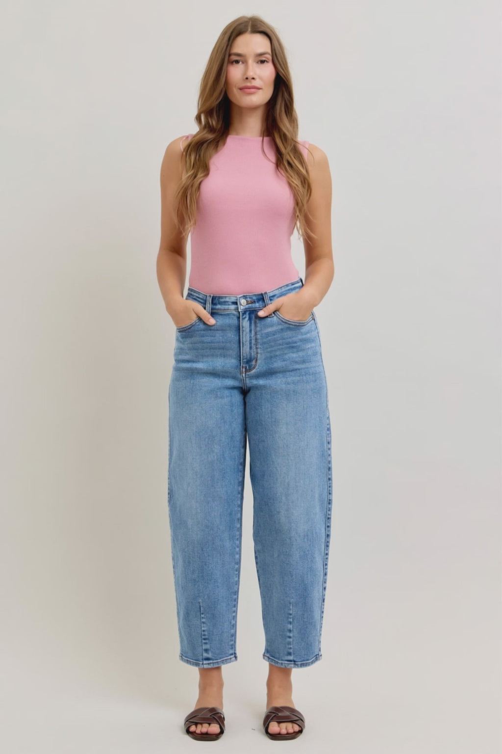 Judy Blue High Waist Front Darts Back Yoke Barrel Denim Jeans 82712