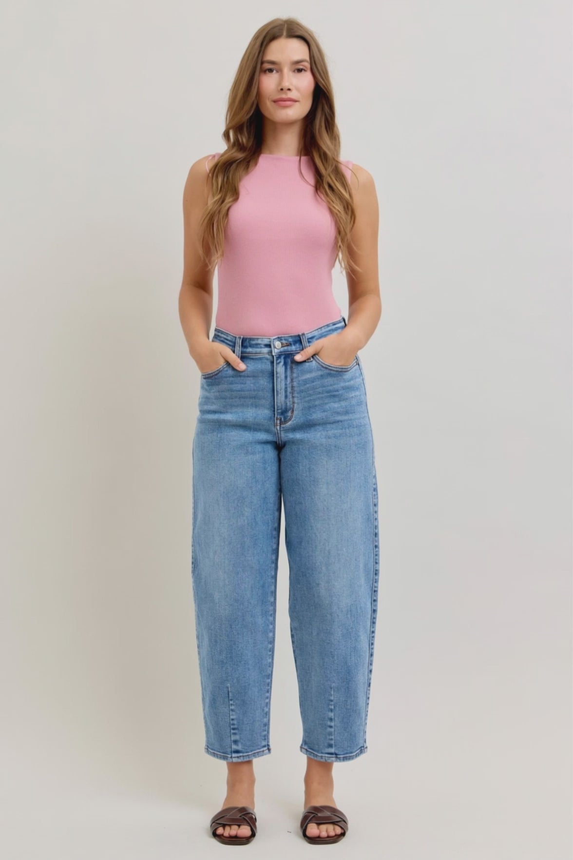 Judy Blue High Waist Front Darts Back Yoke Barrel Denim Jeans 82712
